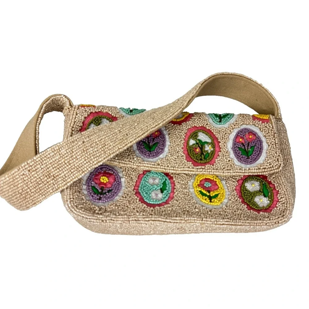 Beaded Handbag from India Floral Pattern Snap Closure 9